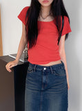 [MADE] Dear Basic Ribbed Square Neck Short Sleeve T-shirt