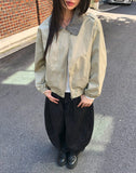 Puzzing Color Matching Check Pattern Collar Cotton Long Sleeve Jacket