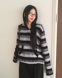 Blon Stripe Color Matching Slim Fit Hood Knit