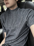 Cut line mock neck short sleeve T-shirt