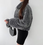 Winter Fluffy Fleece Collar Crop Fur Jacket