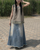 Haul Damage Washing Denim Long Skirt