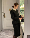 Newriel Wool Tweed H-Line Midi Skirt