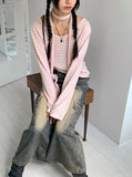 [2 SET] Town Scarf Set Stripe Linen Long Sleeve T-Shirt