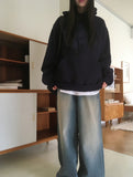 Kame two-way snap button long wide denim pants