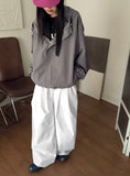 Peubit two-pin tuck banding cotton long wide pants