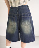 Dimon incision washing half-length denim Bermuda pants