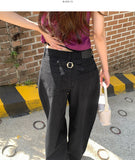 Silver Strap Back Point Balloon Herringbone Wide Cotton Pants