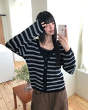 Jui Striped V-Neck Long-Sleeve Knit Cardigan