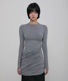 Asymmetrical Draped Mock Neck Dress