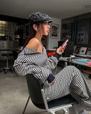 Wearing Stripe Two-Way Hooded Zip-Up