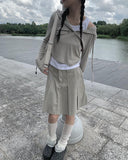 Niche Shirring Crop Hood Long Sleeve T-shirt