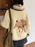 Ittim deer wool knit zip-up cardigan