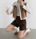 Winter Shorts Corduroy Fleece Brushed Pin Tuck Banding Short Pants