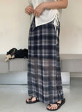 Theen Check Chiffon Long Skirt