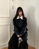 [Fur lining] Hiran Mink Fur Collar Leather Jumper