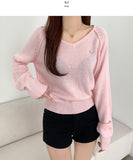 Colorful Pendant Point V-Neck Long Sleeve Knit