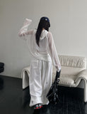 Layered see-through knitwear hoodie