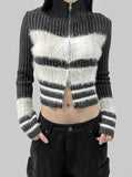 45% Wool) Robed Color Matching Knit Zip-Up