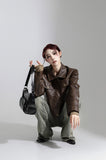 Crop Stiff Leather Jacket