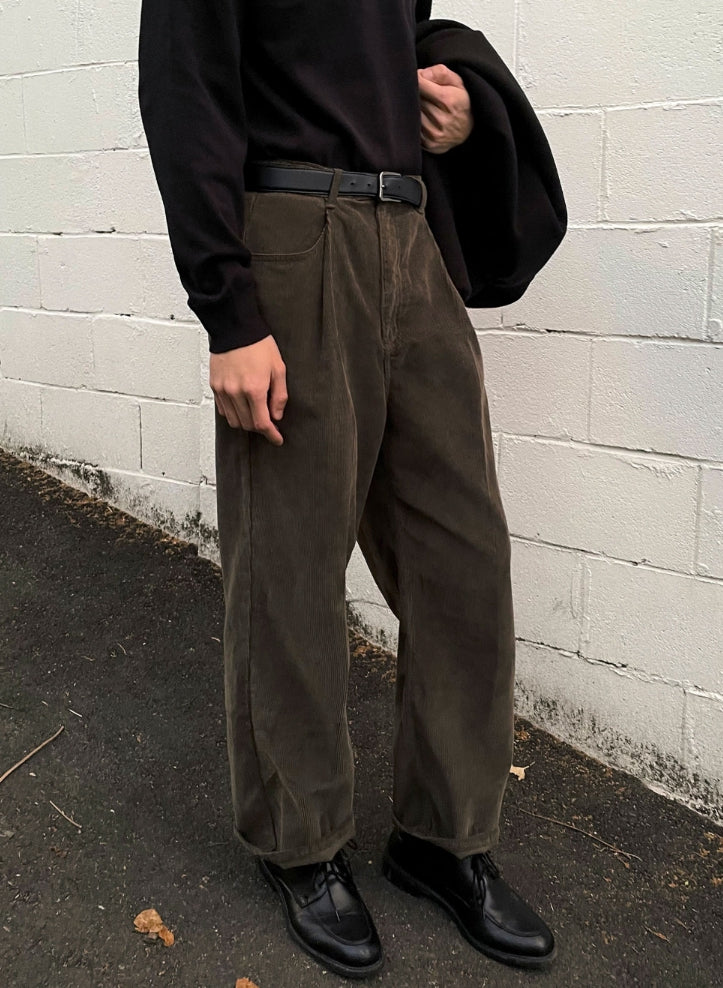 【COSYHARU】Khaki Brown Corduroy Semi-Wide Pants COSYHARU (コシハル) - カーキブラウンコーデュロイセミワイド