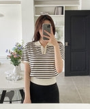 Steady Half Open Collar Short Sleeve Knit