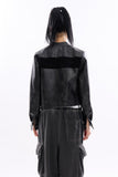 Block suede crop racing leather jacket
