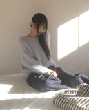 Poville Snowflake Fluffy Off-Shoulder Boat Neck Knit