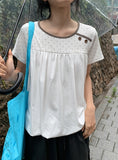 Nata Button Dot Raglan Short Sleeve Tee