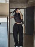 Color matching cross string nylon pants