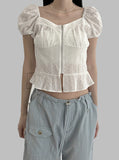 Porin lace puff blouse