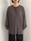 [Unisex] Kitby Striped Henley Neck Long Sleeve Tee