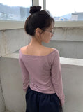 Domas Off-Shoulder Boat Neck Long Sleeve T-Shirt