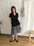 [BAONHAUS] Yanbi Check Lace Banding Midi Skirt