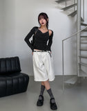 [U-BASIC] Lin Pintuck Cotton Bermuda Pants