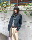 Mizen Collar Pocket Washed Denim Jacket