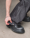 Pin stripe rivet wide denim