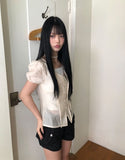 Heres Back Ribbon Puff Blouse