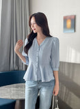 Lua V-neck Peplum Three Quarter Blouse