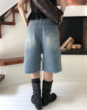 Kota Vintage Back Print Bermuda Denim Pants