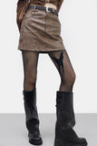 Tainna Crack Leather Skirt (Belt Set)