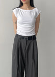 Boat Neck Rib Cap Sleeve T-shirt