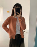 Bran Color Round Knit Cardigan