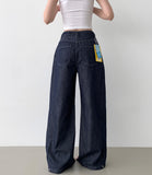 Non-Fade Summer Cooling Banding Folding Cut Hem Snap Wide Denim Pants
