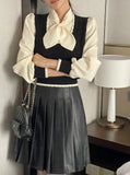 Duren Combination Knit Vest Tie Blouse