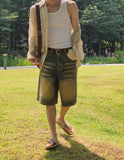 Deuce Cat Washed Bermuda Denim Pants