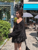 Dewey stripe off-shoulder long sleeves