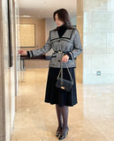 Marron Sailor Collar Hound Check Knit Jacket Cardigan