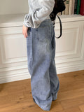 Soan string washing long wide denim pants