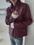 Star stud track line leather jacket